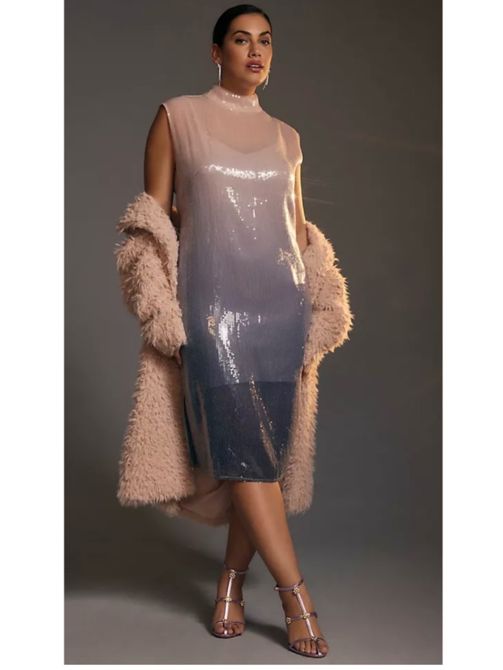 Anthropologie Ombre Sequin Sleeveless Mock Neck Midi Dress Event Pink 4
